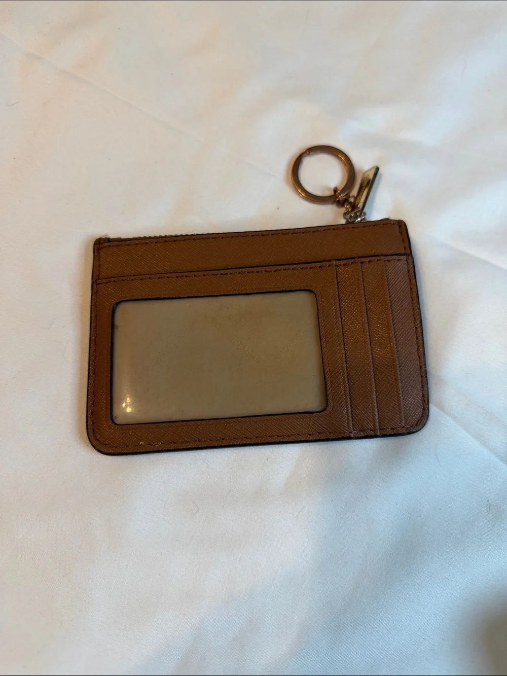Michael Kors Brown Saffiano Leather Zip Card Case with Keyring